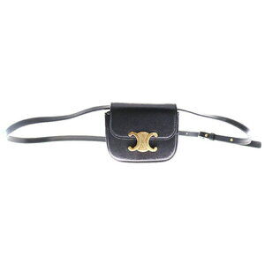 Celine Triomphe Leather Shoulder Bag Black